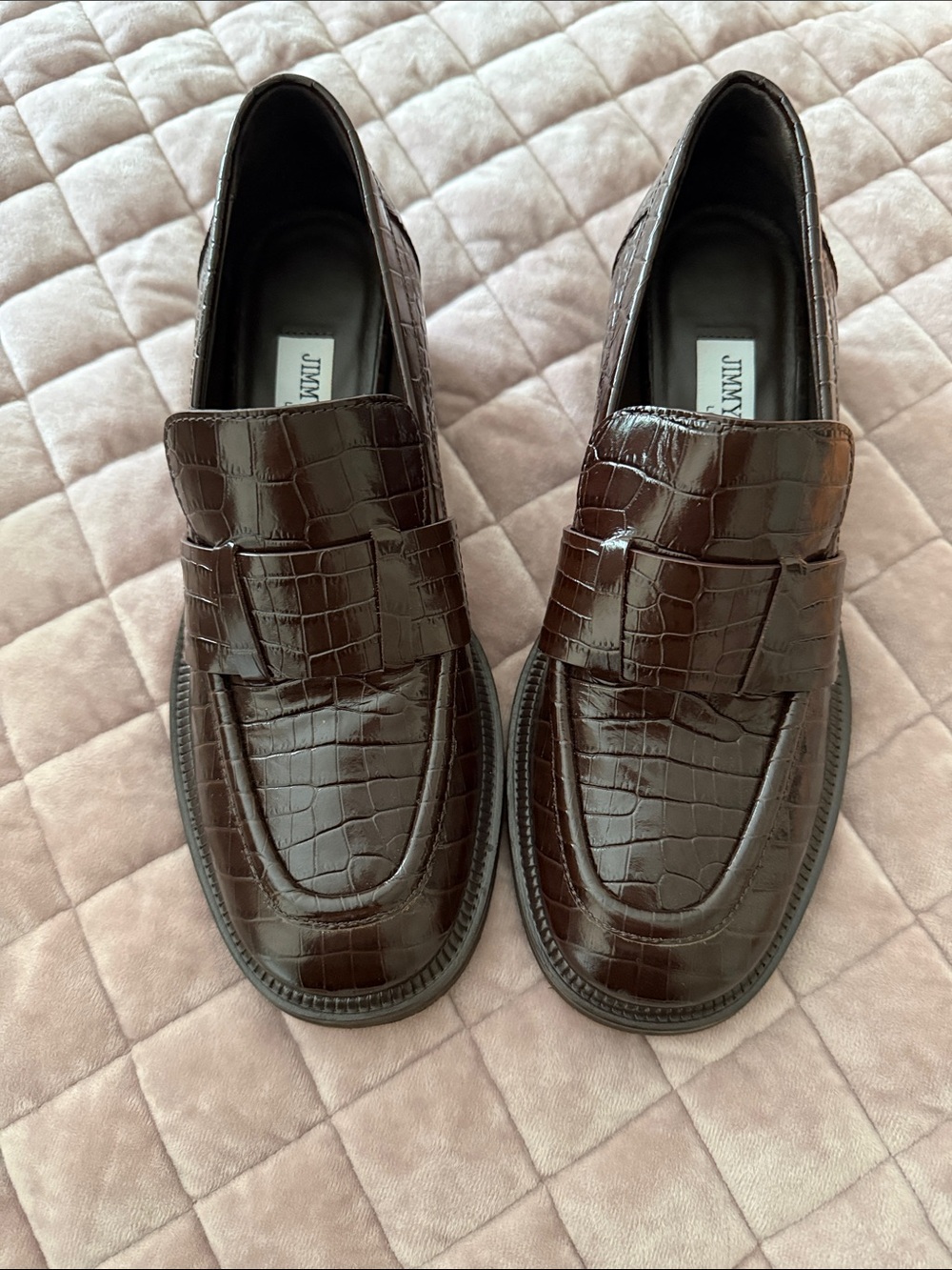 Jimmy Choo Brown Croc-Embossed Leather Penny Loafers